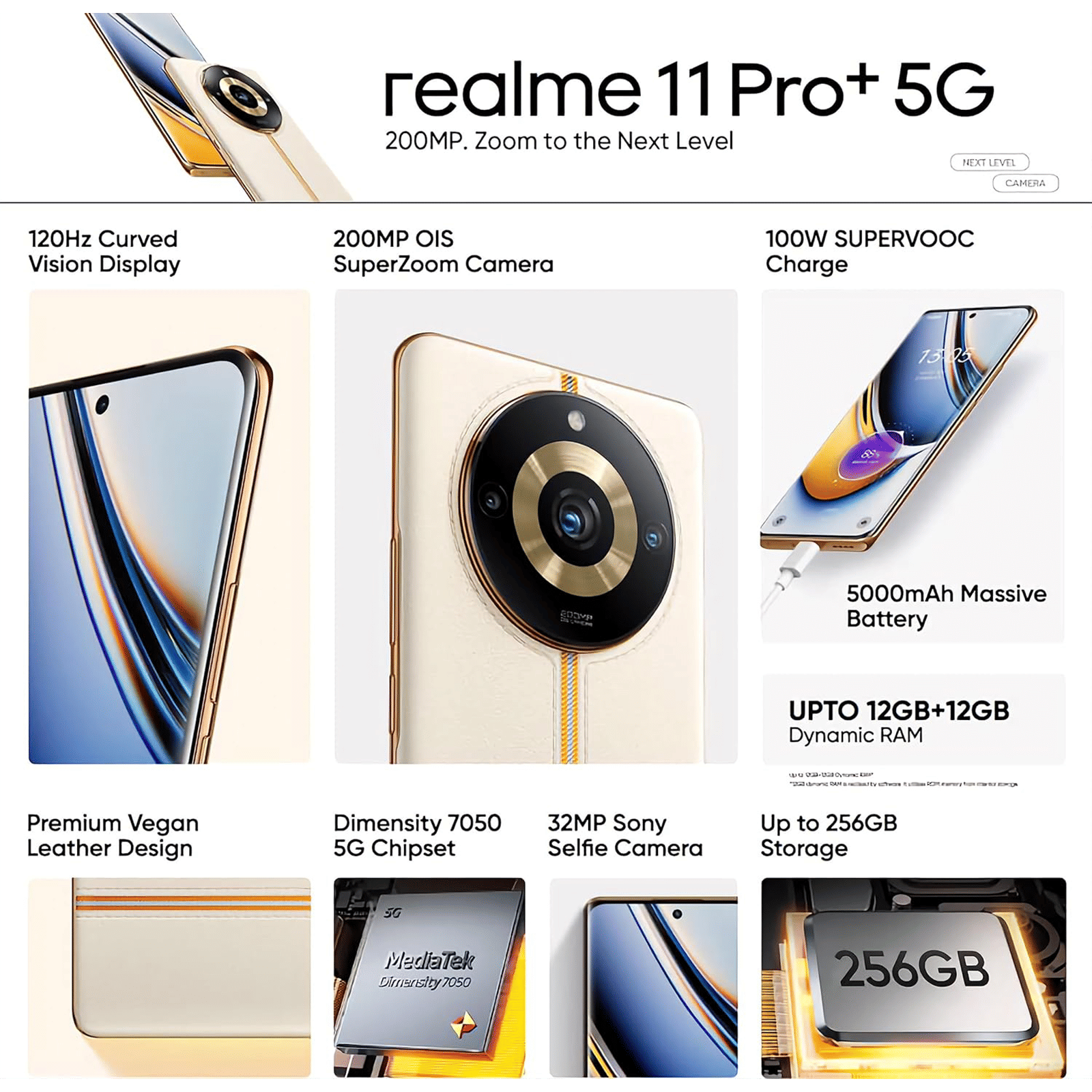 Buy realme 11 Pro Plus 5G (12GB RAM, 256GB, Sunrise Beige) Online - Croma
